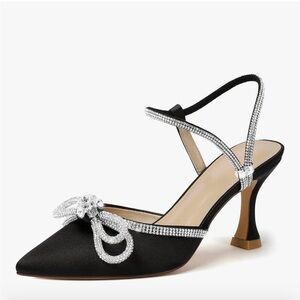 Women’s Black Rhinestone Bow Pump  - Size 8